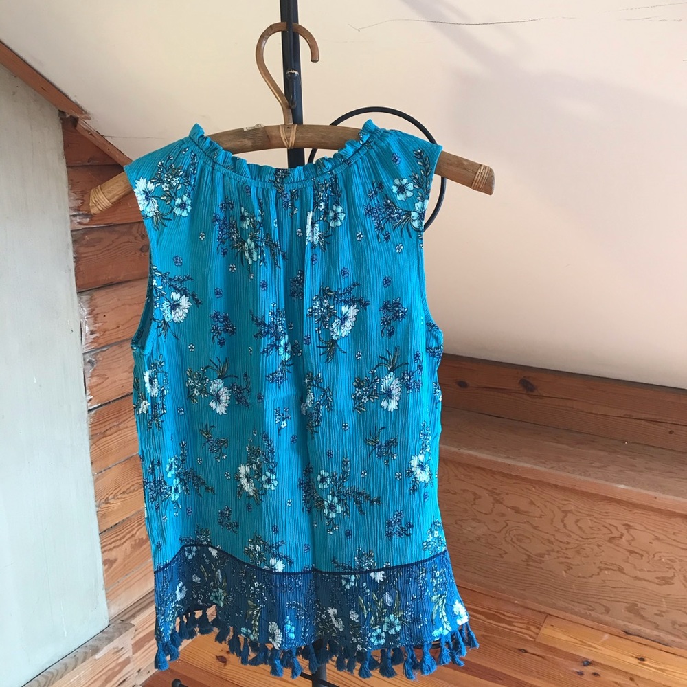 John Paul Richard Teal Blue Tassel Tank Top, EUC, S/M - Picture 2 of 13